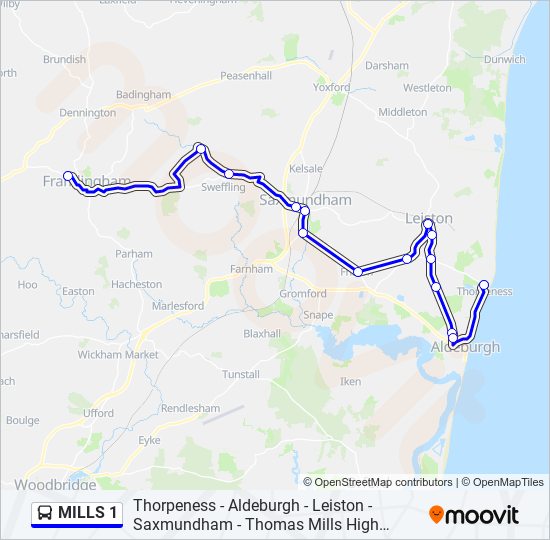 MILLS 1 bus Line Map