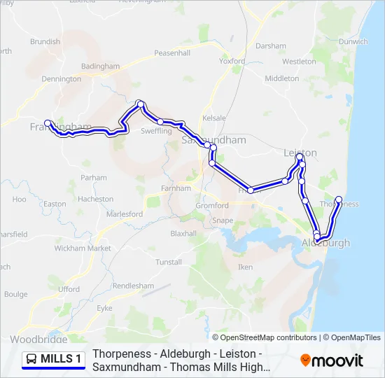 MILLS 1 Bus Line Map