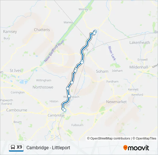 X9 Bus Line Map