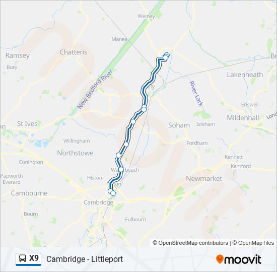 X9 Bus Line Map