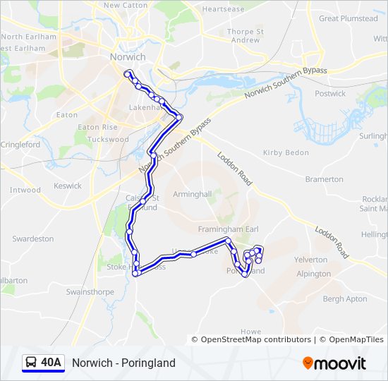 Norwich Bus Routes Map 40A Route: Schedules, Stops & Maps - Norwich City Centre (Updated)