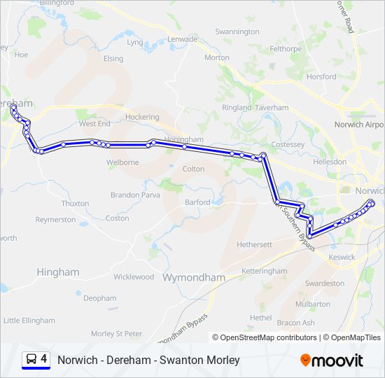 4 Route: Schedules, Stops & Maps - Dereham (Updated)