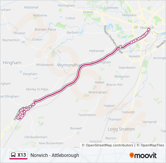 Norwich Bus Routes Map X13 Route: Schedules, Stops & Maps - Norwich City Centre (Updated)