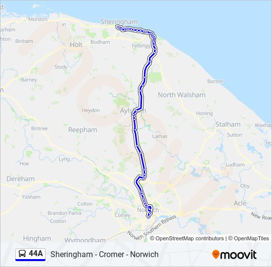 Norwich Bus Routes Map 44A Route: Schedules, Stops & Maps - Norwich City Centre (Updated)