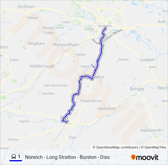 Norwich Bus Routes Map 1 Route: Schedules, Stops & Maps - Diss (Updated)