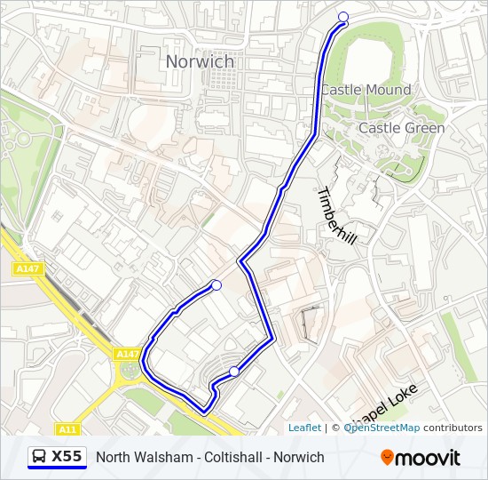 X55 Route Schedules, Stops & Maps Norwich City Centre