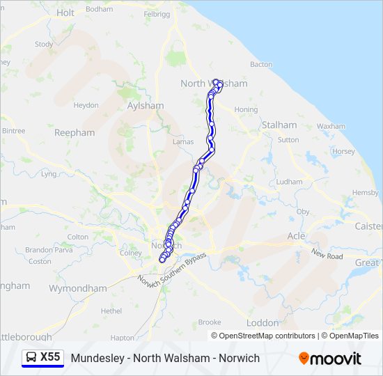 X55 Bus Line Map
