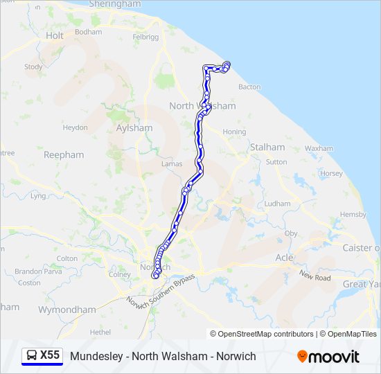 X55 Route: Schedules, Stops & Maps - Mundesley (Updated)