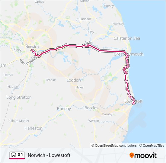 X1 bus Line Map