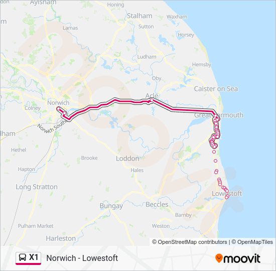 X1 Route Schedules, Stops & Maps Norwich City Centre (Updated)