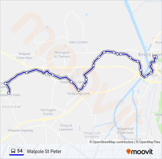 54 Bus Line Map