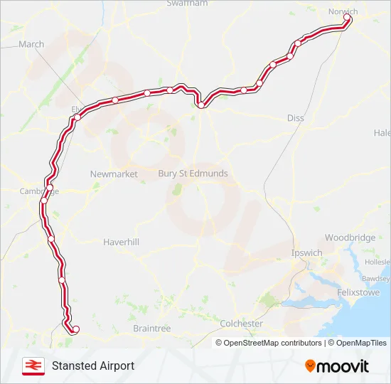 GREATER ANGLIA Train Line Map