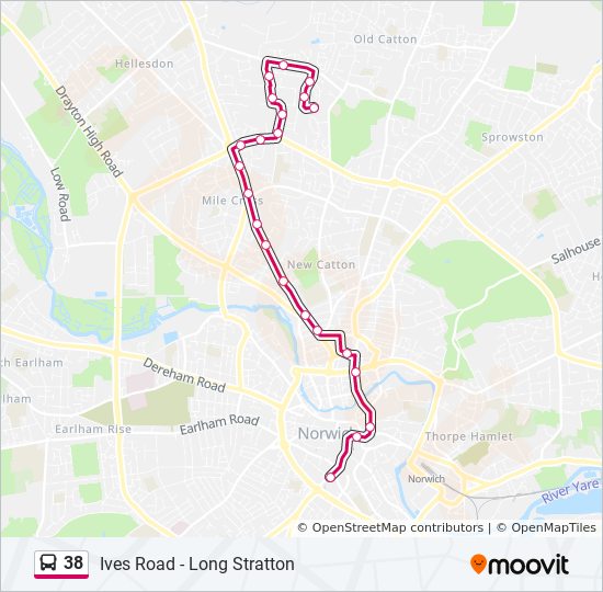 Norwich Bus Routes Map 38 Route: Schedules, Stops & Maps - Norwich City Centre (Updated)