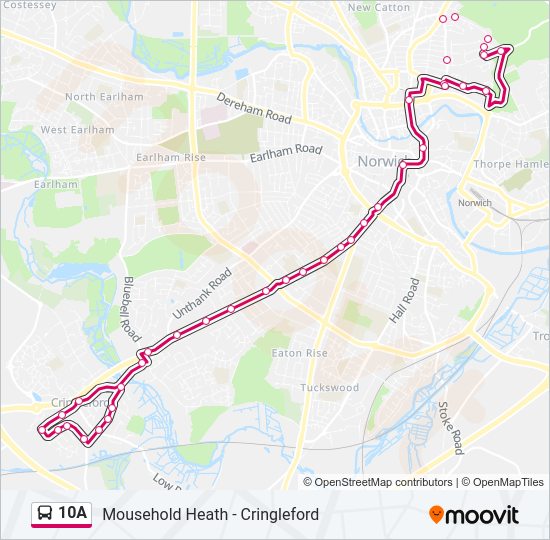Norwich Bus Routes Map 10A Route: Schedules, Stops & Maps - Norwich (Updated)