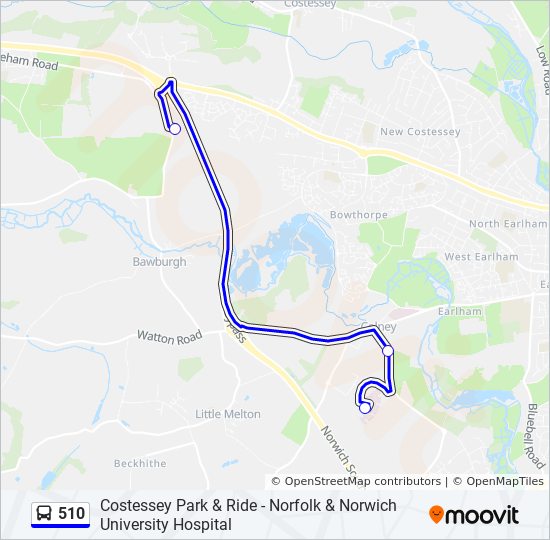 Norwich Research Park Map 510 Route: Schedules, Stops & Maps - Norfolk & Norwich University Hospital  (Updated)