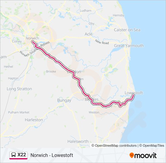 x22 Route Schedules, Stops & Maps Norwich City Centre (Updated)
