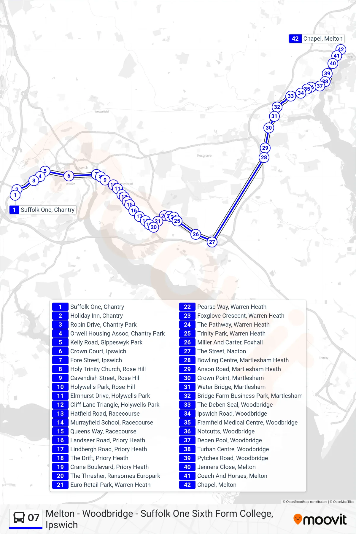O7 tram Line (Melton) route and stops on a map