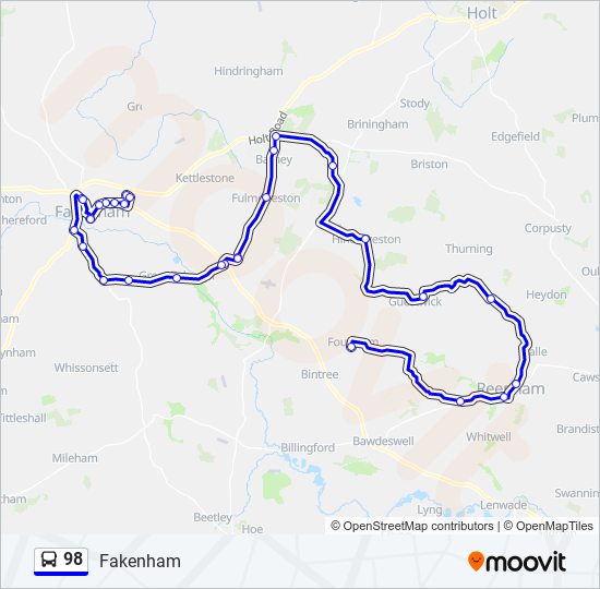 Bus 98 Route Map 98 Route: Schedules, Stops & Maps - Fakenham (Updated)