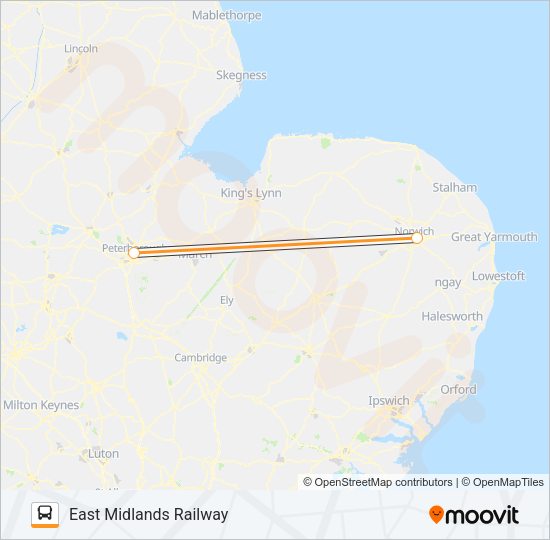 EAST MIDLANDS RAILWAY Bus Line Map