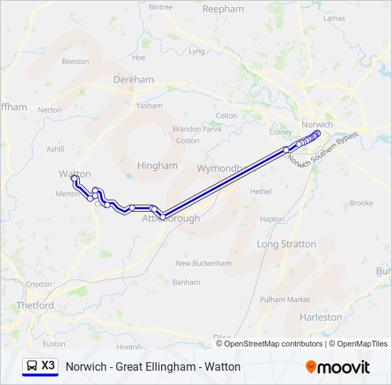 X3 Bus Line Map