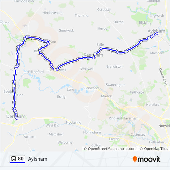 Directions To Route 80 East 80 Route: Schedules, Stops & Maps - Aylsham (Updated)