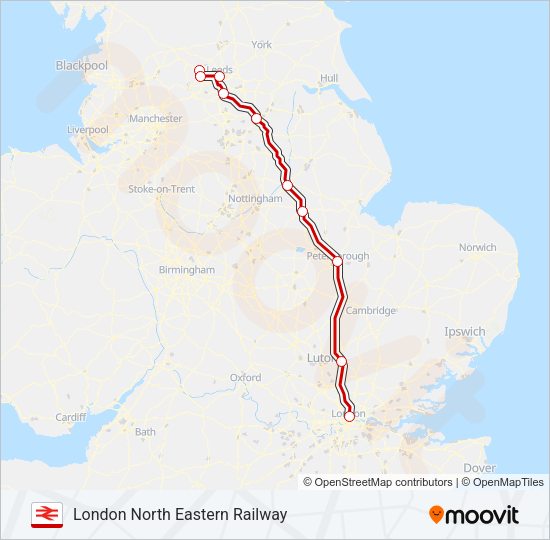 LONDON NORTH EASTERN RAILWAY Train Line Map