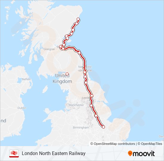 LONDON NORTH EASTERN RAILWAY train Line Map