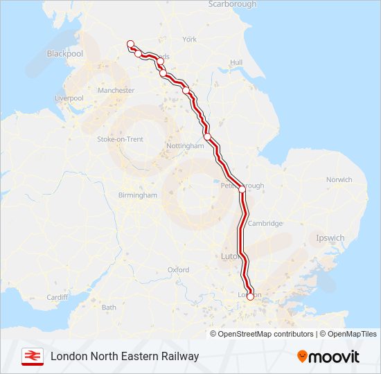 LONDON NORTH EASTERN RAILWAY Train Line Map