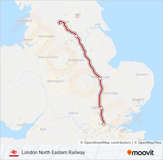 LONDON NORTH EASTERN RAILWAY train Line Map