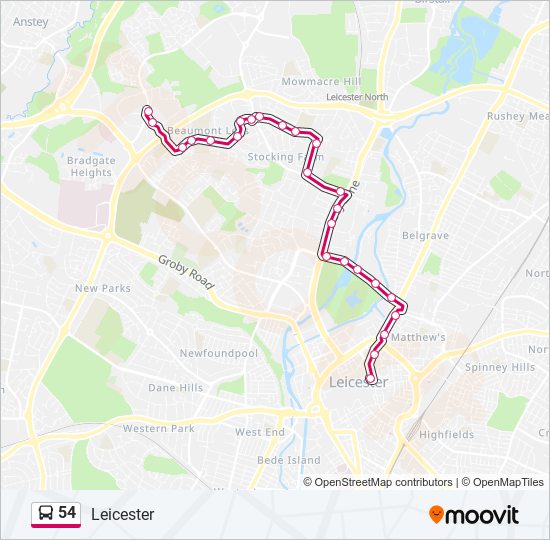 54 bus Line Map