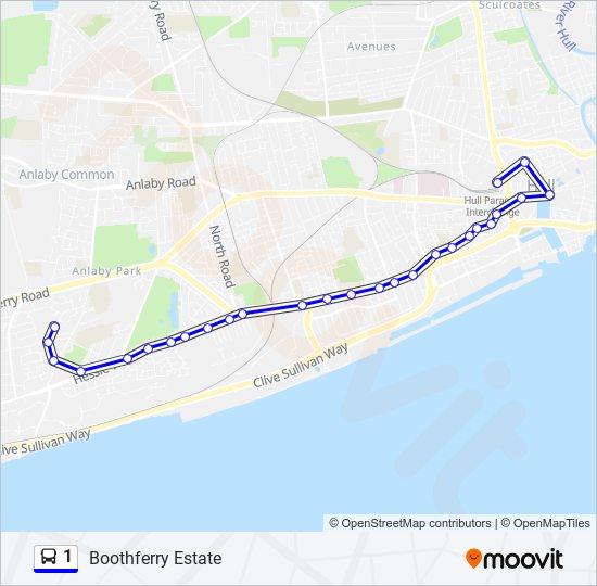 1 Route: Schedules, Stops & Maps - Boothferry Estate (Updated)