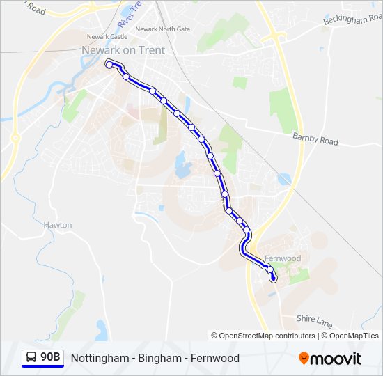 90B Bus Line Map