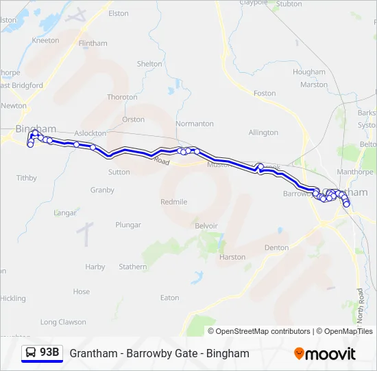 93B Route - Grantham - Barrowby Gate - Bingham: Schedules, Stops & Maps ...