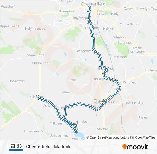 63 Route - Chesterfield - Matlock: Schedules, Stops & Maps - Kelstedge ...