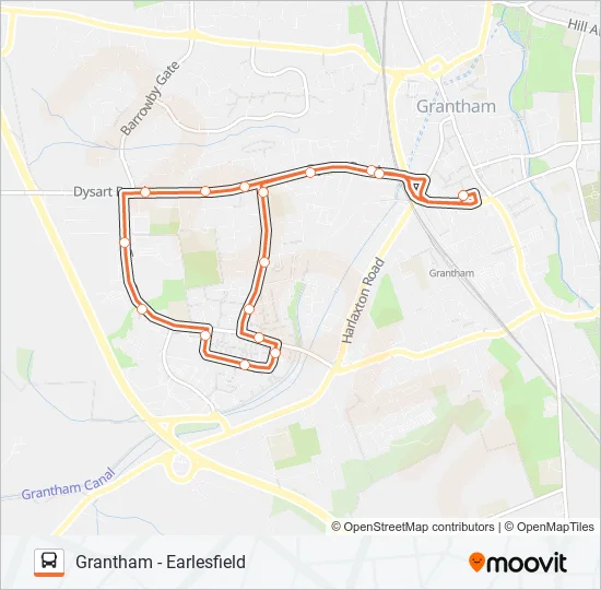 1|GRANTHAM INTO TOWN Bus Line Map