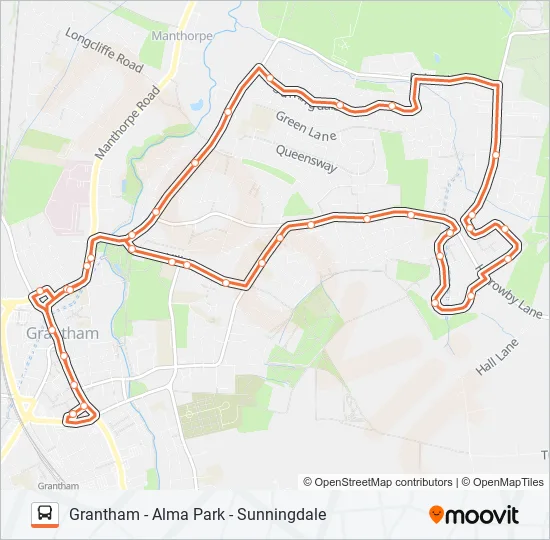 1A|GRANTHAM INTO TOWN Bus Line Map