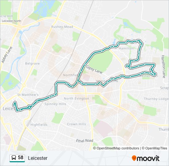 Bus 58 Route Map 58 Route: Schedules, Stops & Maps - Leicester (Updated)