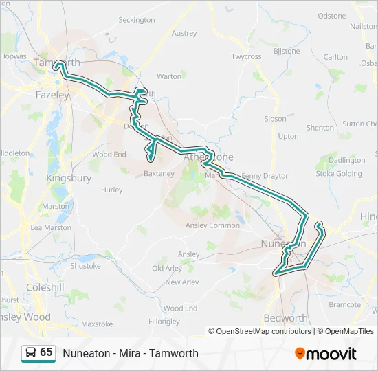 65 Route - Nuneaton - Mira - Tamworth: Schedules, Stops & Maps