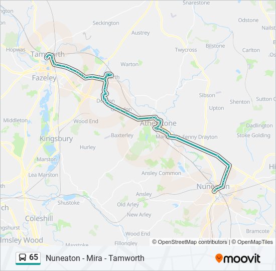 65 Route Schedules, Stops & Maps Tamworth Town Centre (Updated)