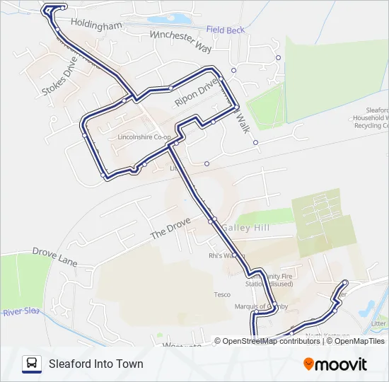 IT1|SLEAFORD INTO TOWN Bus Line Map