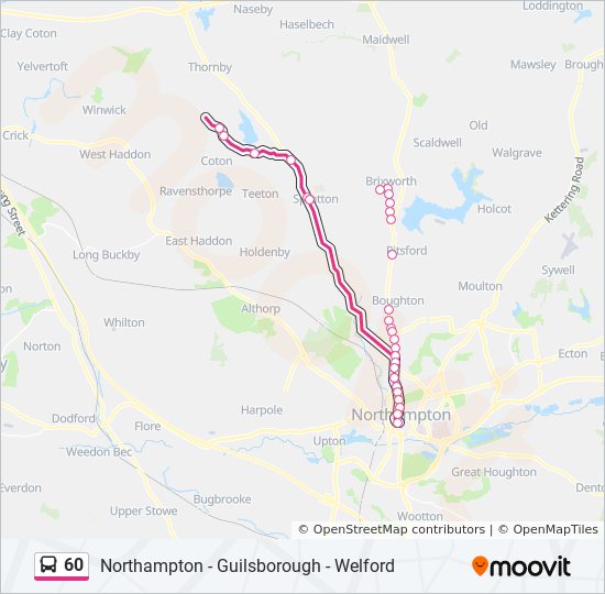 Bus 60 Route Map 60 Route: Schedules, Stops & Maps - Guilsborough (Updated)