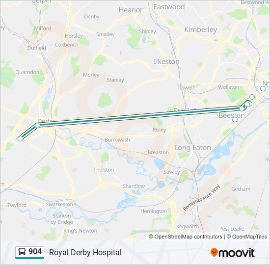 Bus 904 Route Map 904 Route: Schedules, Stops & Maps - Royal Derby Hospital (Updated)