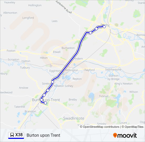 x38 Route Schedules Stops Maps Burton upon Trent Updated