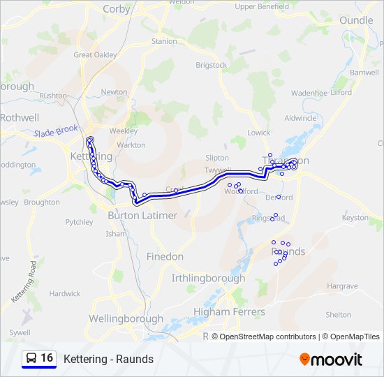 Bus 16 Route Map 16 Route: Schedules, Stops & Maps - Kettering (Updated)