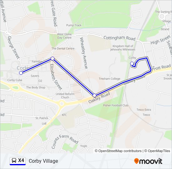 X4 Bus Route Map X4 Route: Schedules, Stops & Maps - Corby Village (Updated)
