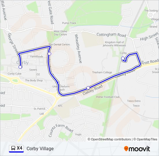 x4 Route: Schedules, Stops & Maps - Corby Village (Updated)