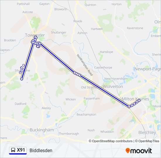 X91 bus Line Map