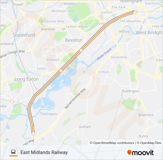 EAST MIDLANDS RAILWAY Bus Line Map
