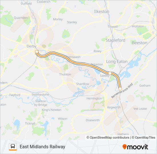 EAST MIDLANDS RAILWAY Bus Line Map