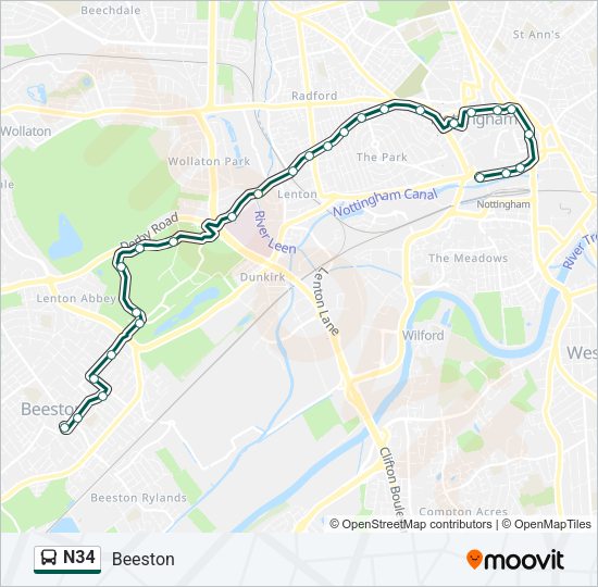 N34 Bus Line Map